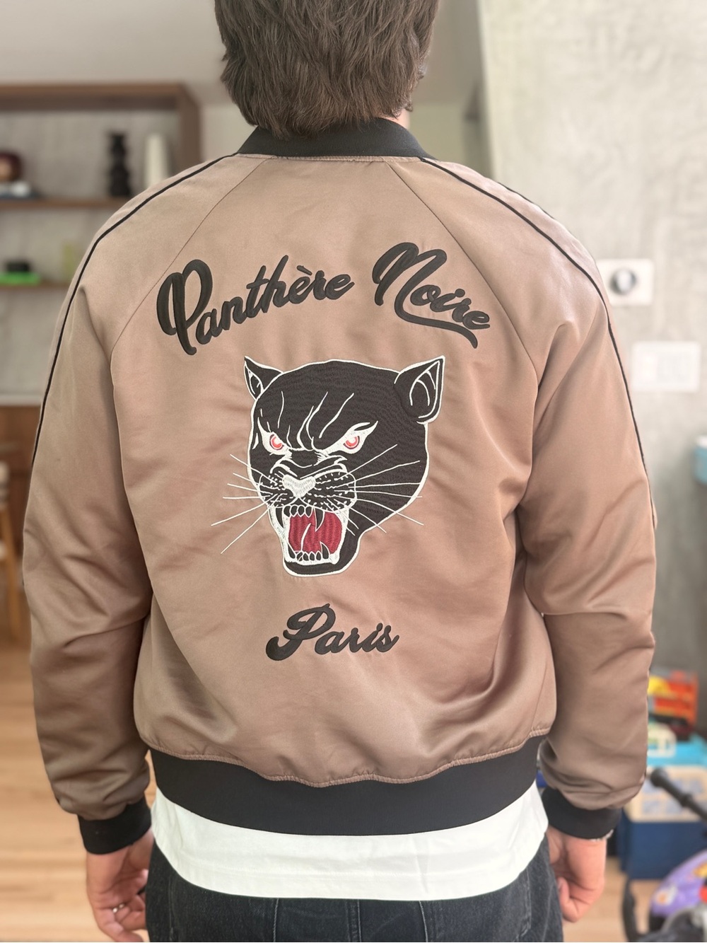 The Kooples Taupe Bomber Jacket with Black Panther Embroidery